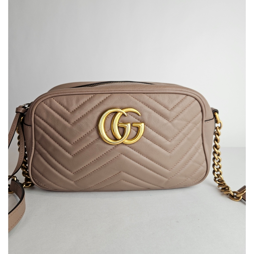 Authentic Gucci GG Marmont Chain Shoulder Bag Porcelain Rose # 4050M